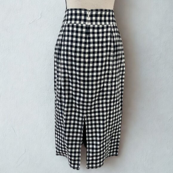 J.Crew NWT Linen-Blend Gingham Pencil Skirt Size 6 - Tailored Fit Black & White - Picture 2 of 4